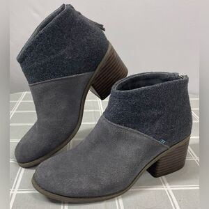 TOMS Lacy Ankle Zip Up Booties Grey Suede Leather Wool Women Sz 7.5 Boots Shoes